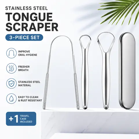 3 pcs Stainless Steel Metal Tongue Scraper Cleaner Set, 1-4 Packs, U-Shaped Tongue Cleaner for Fresh Breath, Oral Hygiene Tool for Adults-YY1