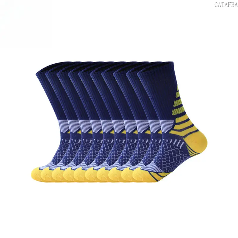 Men's Mid-calf Sports Socks with Terry Cushioned Sole, Non-slip Shock-absorbing Long Soccer Socks, Sweat-wicking and Deodorant for Training Use