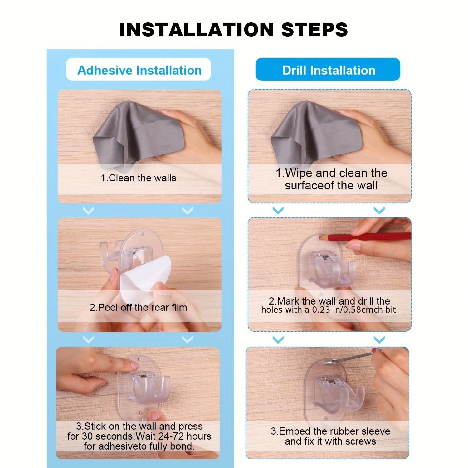 No-Drill Curtain Rod Holder, Self-Adhesive Installation Clip, Easy to Install, Suitable for Bathroom Kitchen Apartment, Vintage Style Durable Plastic, Adjustable Curtain Rods