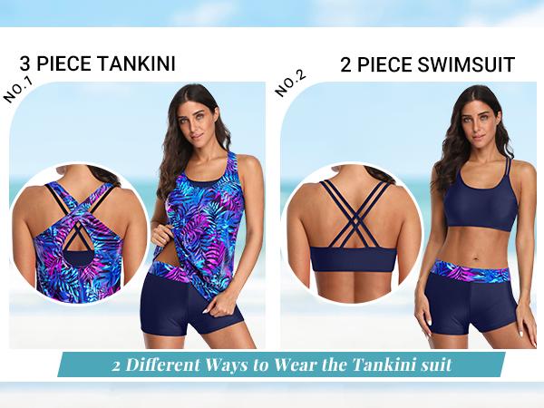 Holipick Three Piece Tankini Set Swimsuits for Women Bathing Suits Swim Tank Top with Bra Boy Shorts Teens Girls Swimwear