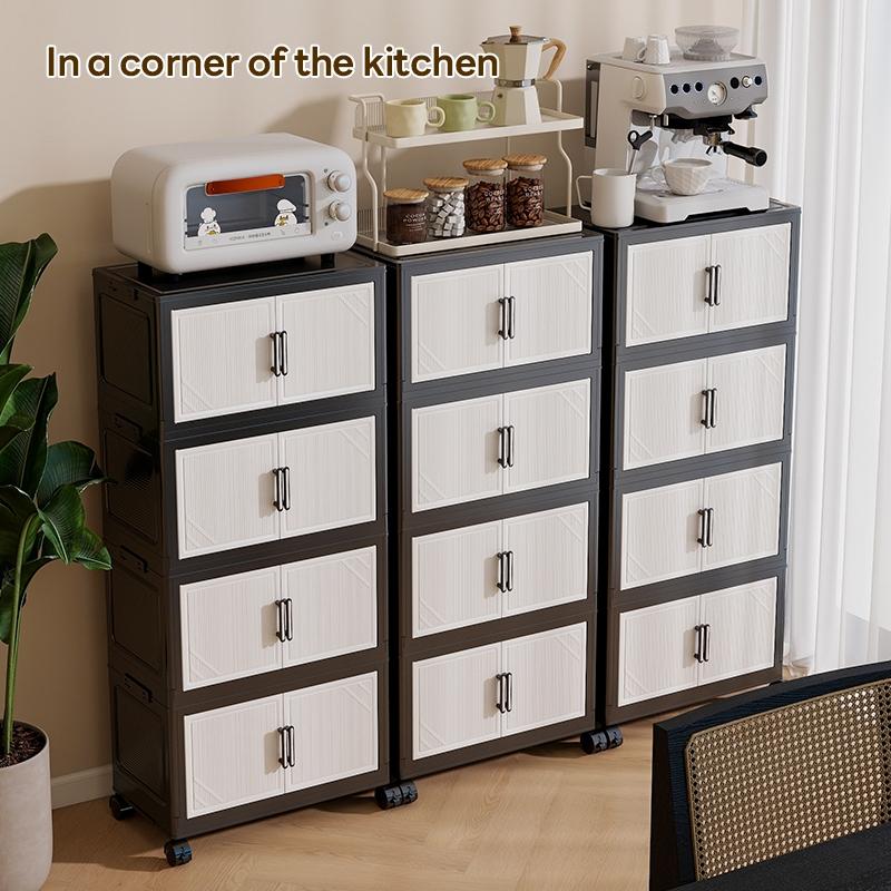36cm*25cm/46cm*28cm 2-6 Layer Storage Cabinet, Plastic Home Organizer, Durable Living Room Shelf, Mobile with Wheels, Easy Assembly