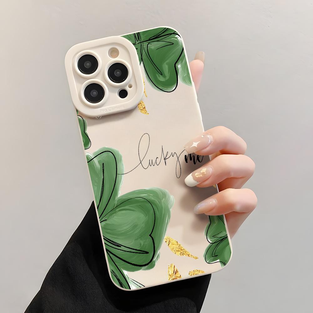 A Lively Green Irish Clover Pattern on a Creamy White Background, Suitable for Iphone 17, 16E, 16, 15, 14, 13, 12, 11 Mini Pro Max Air X XR XSMAX 8 7 Plus. This Is a Shockproof Matte Back Cover, a Smartphone Case for Everyday Use