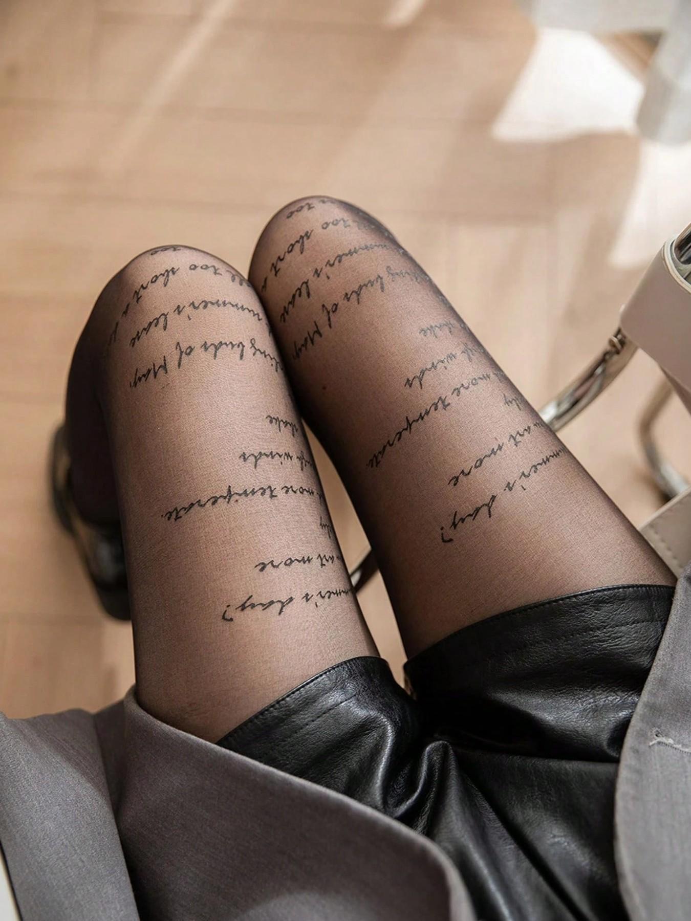 Spring and Autumn Socks Y2K Style Women's Tight Pants White Translucent Pantyhose Elastic Punk Letter Printed Long Socks Look Good and Comfortable to Wear Socks