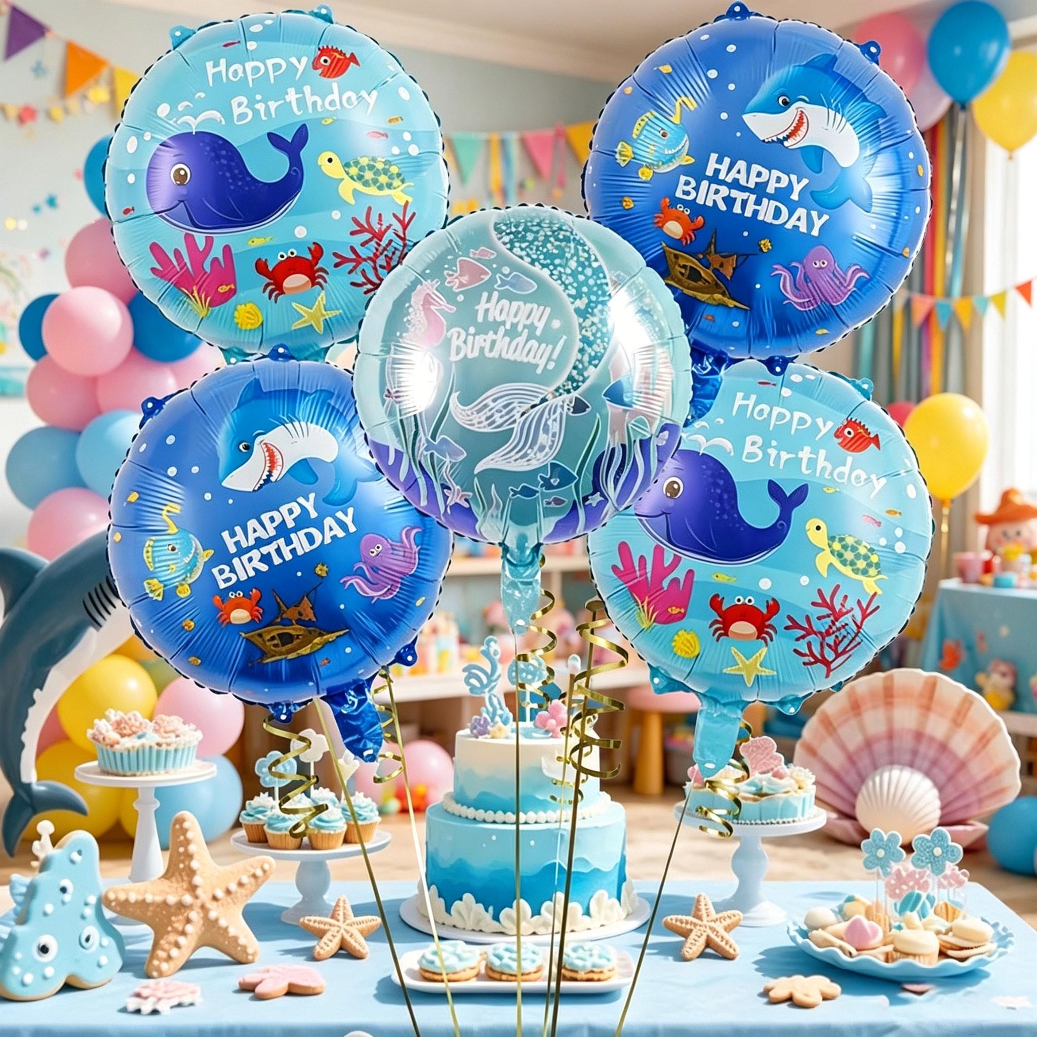 8-Piece Ocean Theme Birthday Balloons, Mermaid Tail, Shark, Whale Balloons, Party Decor, Pool Party, School Event, Aquarium Opening