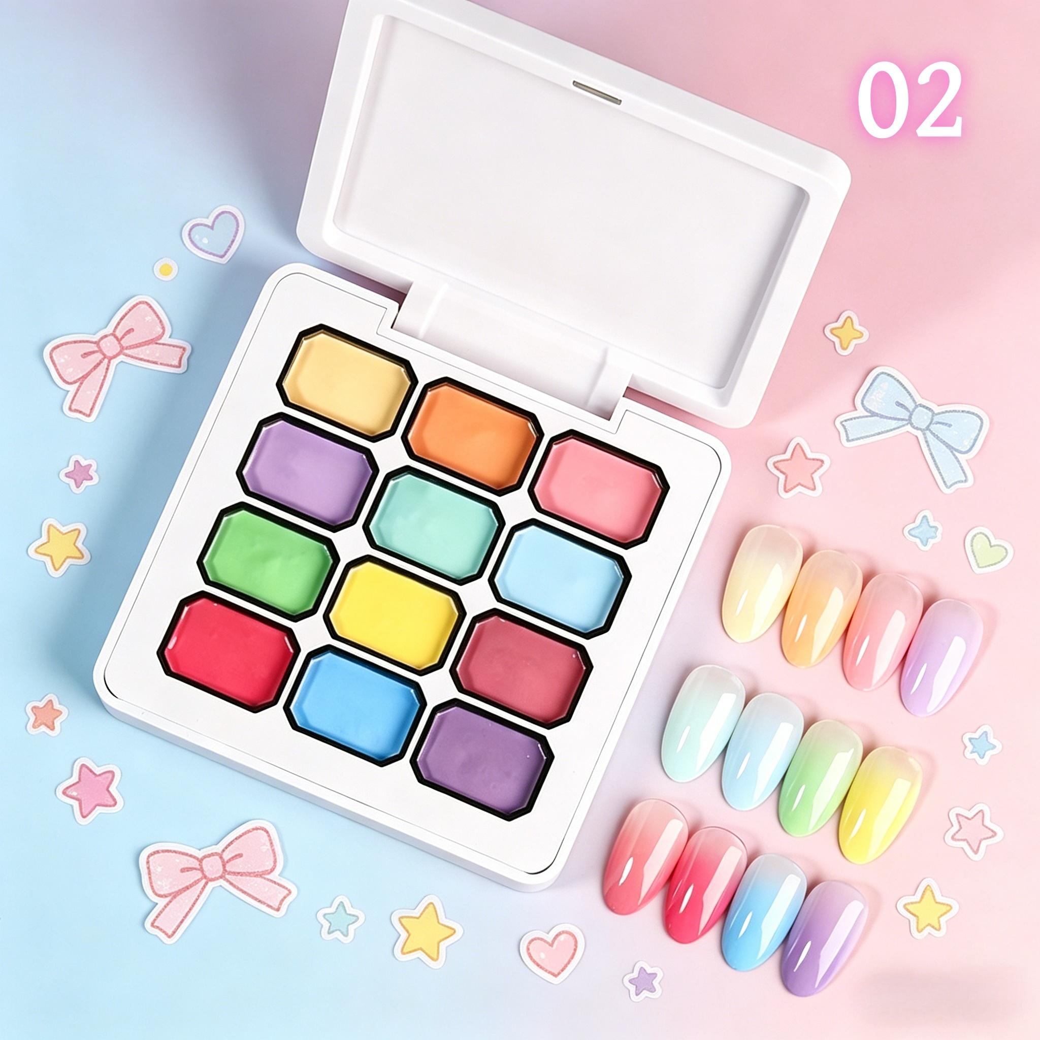 12-Color Y2K Nail Gel Set, Rainbow Colors, Dopamine Macaron, Red Series, High Saturation Shimmer, LED Nails, DIY Nail Design