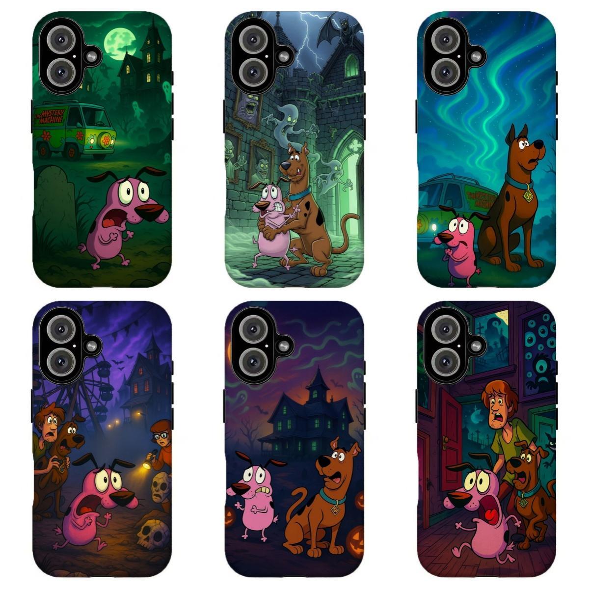 FL-Retro Scby-D00 & C0urage the C0wardly Dog Horror Collage Phone Case,Nostalgic 90s Cartoon Tough Case For iPhone 11 12 13 14 15 16 17 Air Pro Max for Samsung S26 S25 S24 S23 S22 S21 Case,Gift for her/him/fans