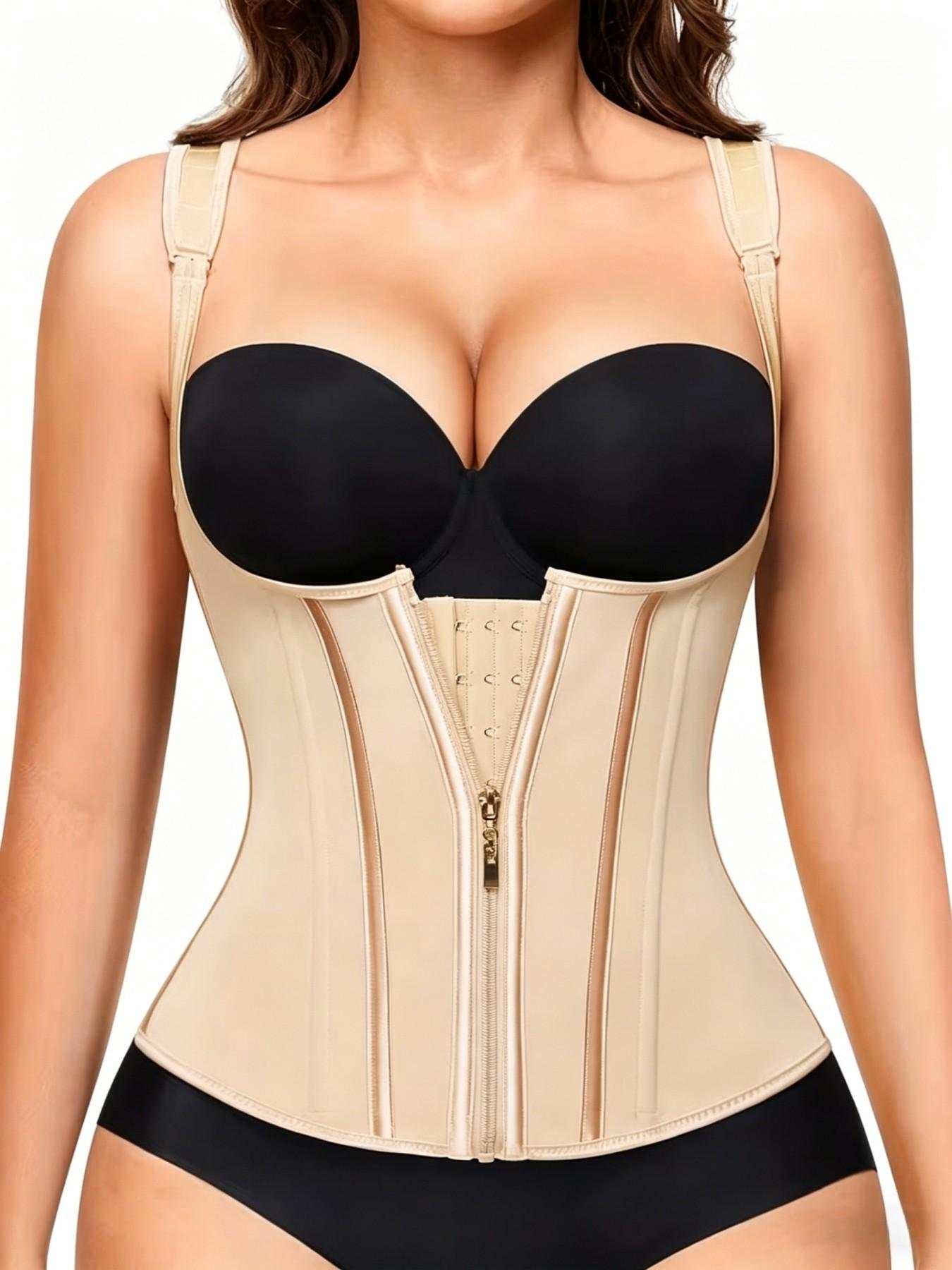 Adjustable Waist Shapewear for Women, Latex Bodycon Tight with Full Zip Front Closure, Back Support, Abdominal Control Belt