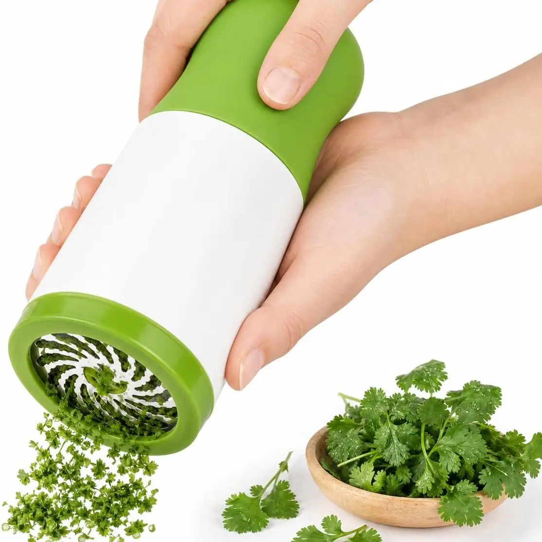 Cilantro Chopper and Herb Grinder, Manual Herb Cutter with Stainless Steel Blade, Easy-To-Use Kitchen Tool for Fresh Herbs