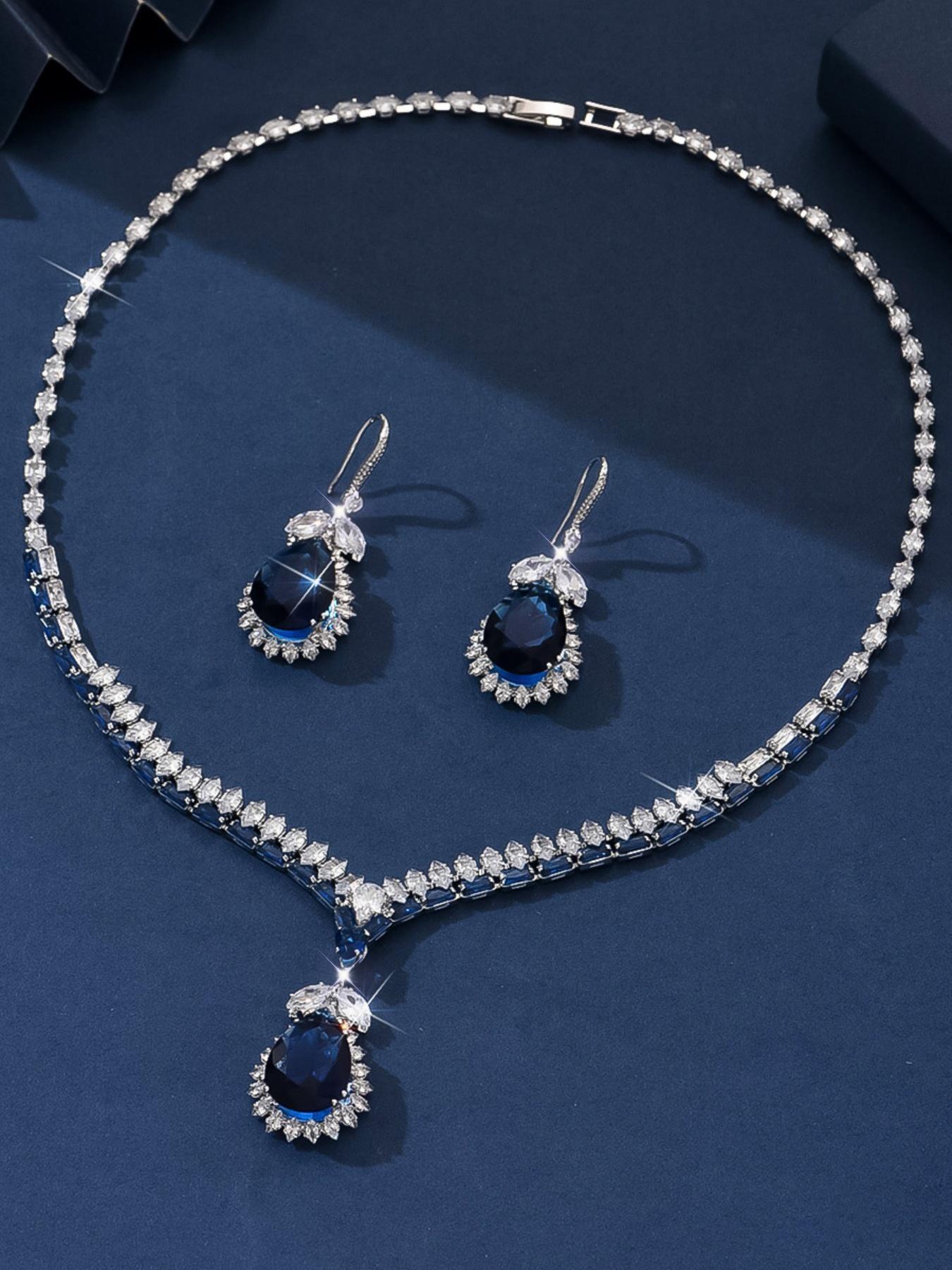 3 gorgeous sparkling artificial zircon bridal wedding jewelry sets, fashionable and elegant earring necklace accessory combination sets, perfect gifts for women