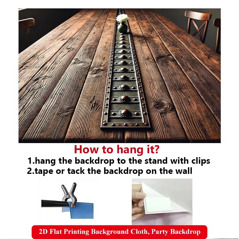 2D Flat Printing Backdrop Banner 1pc, Wooden Table With Artistic Vase Vibrant Polyester Background Cloth for Family Party, Wedding, Birthday, Christmas, Thanksgiving, Fall, Entryway, Room Decorations, Easy to Set Up, Reusable