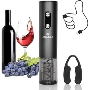JINGASA Electric Wine Opener with Automatic Corkscrew & Foil Cutter – Rechargeable Type-C Corkscrew Bottle Opener for Home, Kitchen & Party, Black,1 Pack