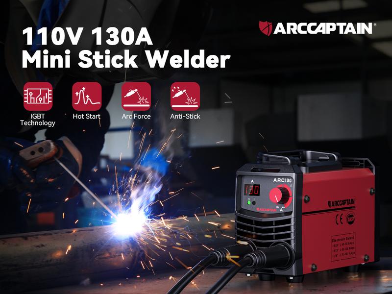 ARCCAPTAIN 130Amp 110V Mini Stick Welder, ARC130 DC IGBT Inverter Arc Welding Machine, Digital Display Portable MMA Welder with Hot Start, Arc Force, Anti-Stick, IGBT Inverter Welder ARCCAPTAIN 130Amp 110V Mini Stick Welder, ARC130 DC IGBT Inverter Arc Welding Machine, Digital Display Portable MMA Welder with Hot Start, Arc Force, Anti-Stick, IGBT Inverter Welder