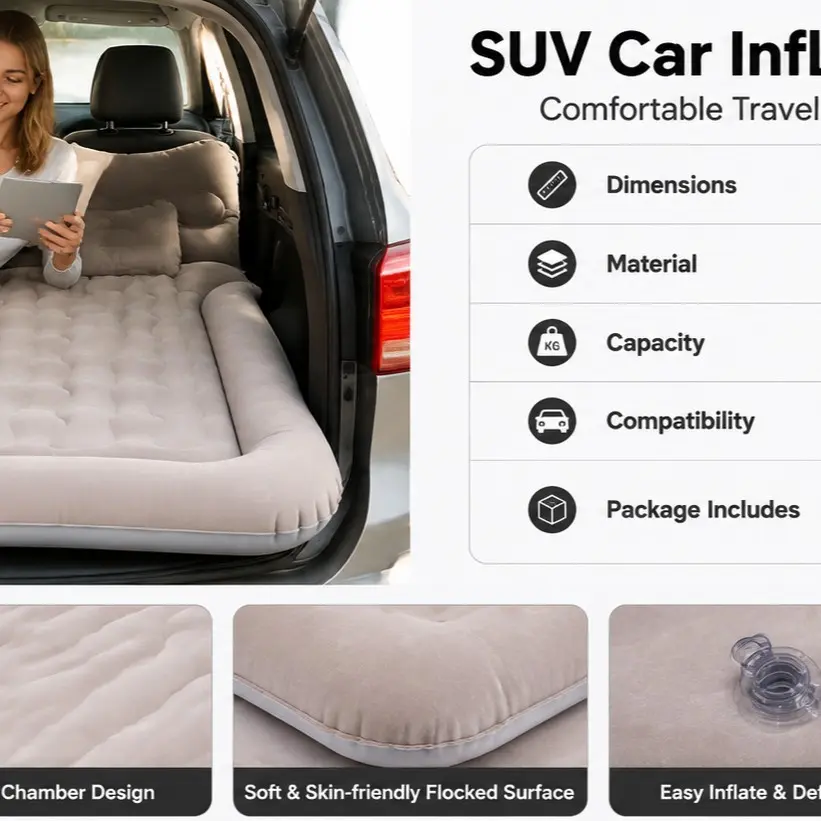Car Bed Suv Inflatable Air Mattress, Foldable Travel Bed for Car Trunk, Portable Sleeping Pad for Road Trips, Easy Setup Comfort
