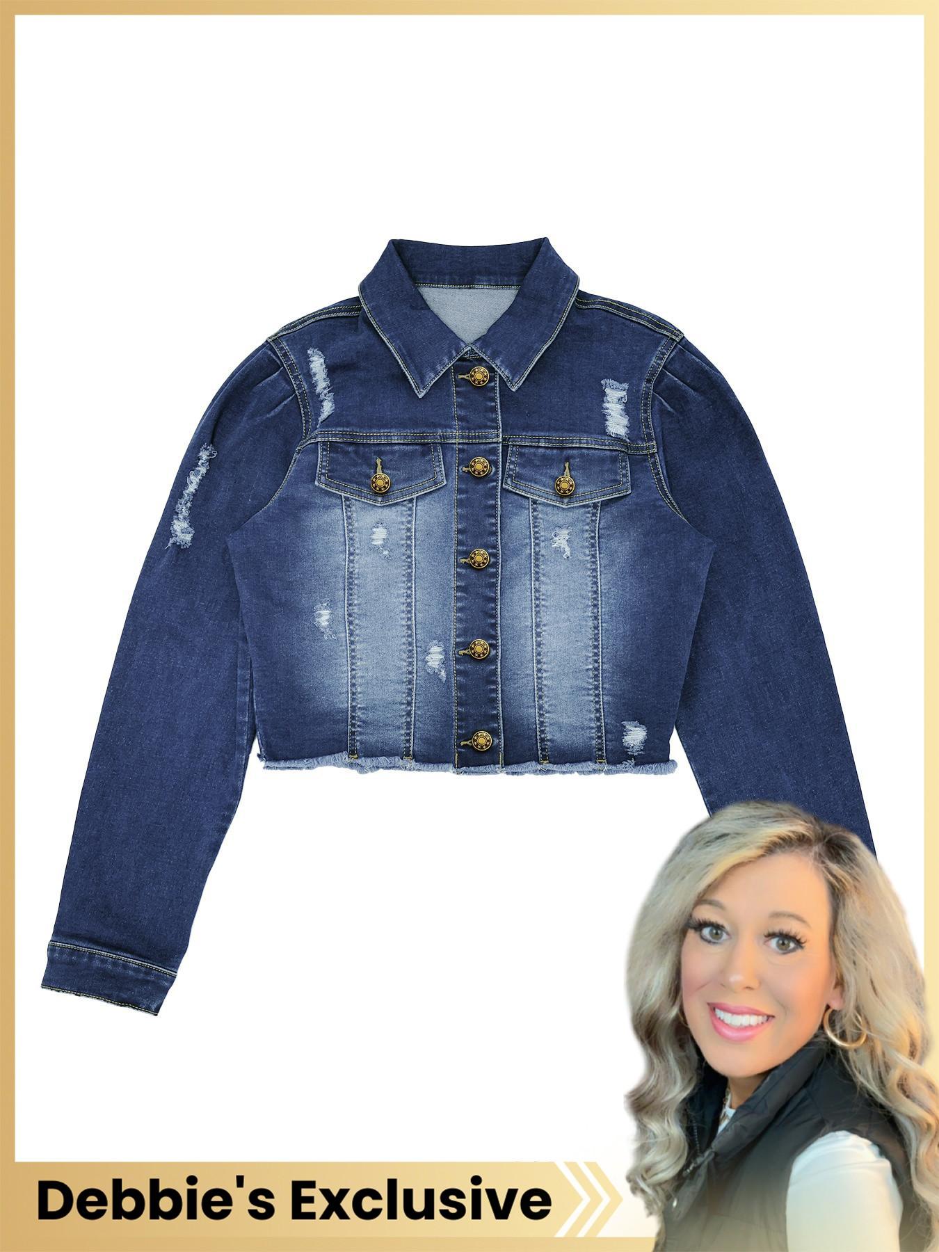 【Debbie's Exclusive】High Elasticity Denim Jacket with Fitted Design, Casual Plain Ripped Style for All Seasons, Long Sleeve Women's Outerwear Coats