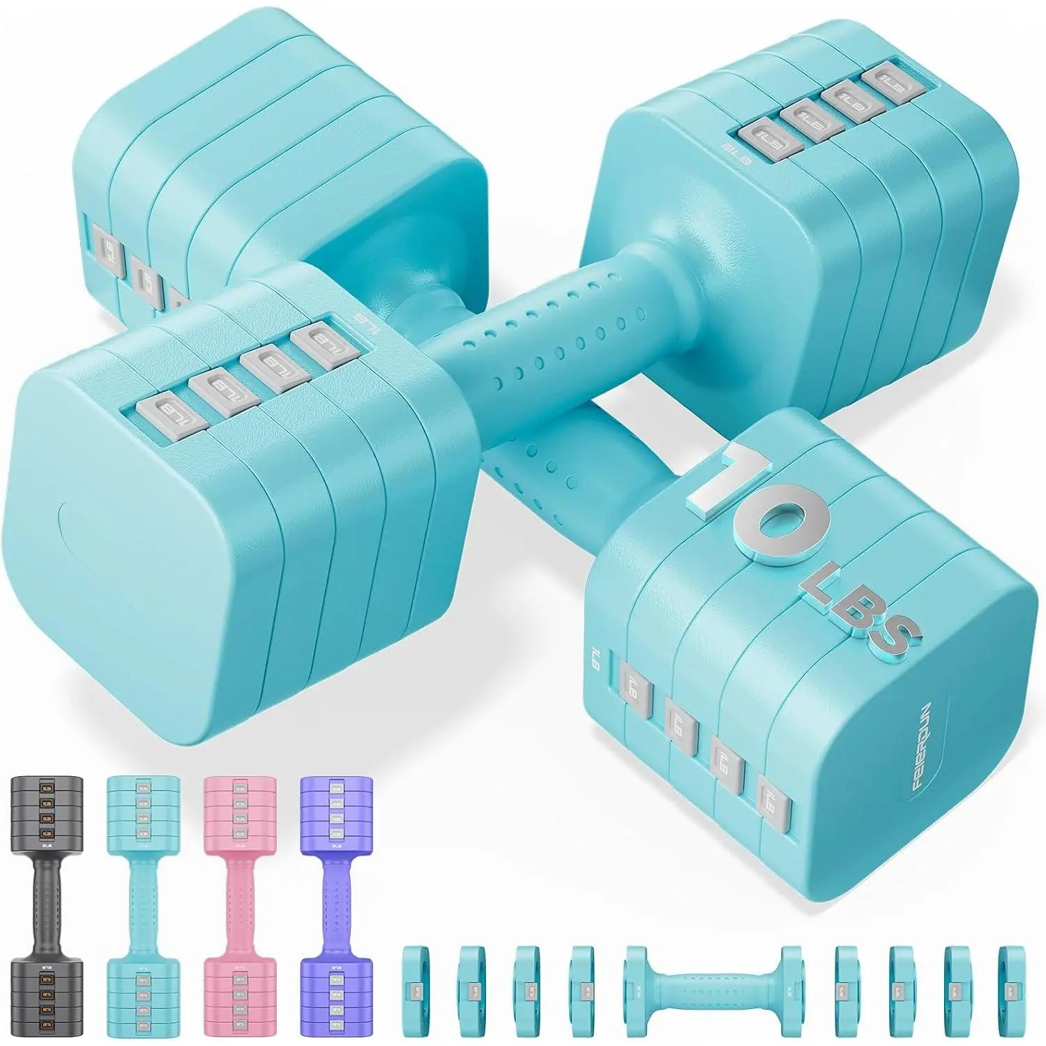 DB3 5-in-1 Adjustable Dumbbell Set - 6LB/10LB Pair Locking System Hand Weights with Synthetic TPU Soft Handle for Women's Toning, Gym, Rehab (contact support for missing details)