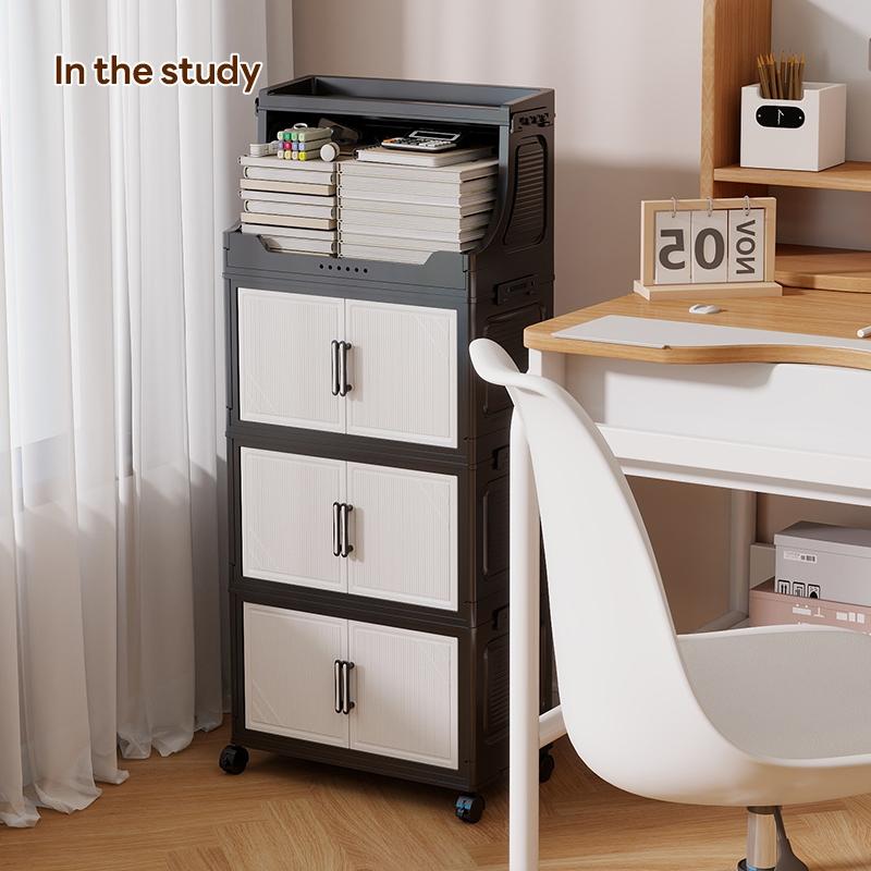 Multi-Layer Storage Cabinet, Plastic Material, &, Ideal for Living Room Bedroom Kitchen, with Wheels, Durable