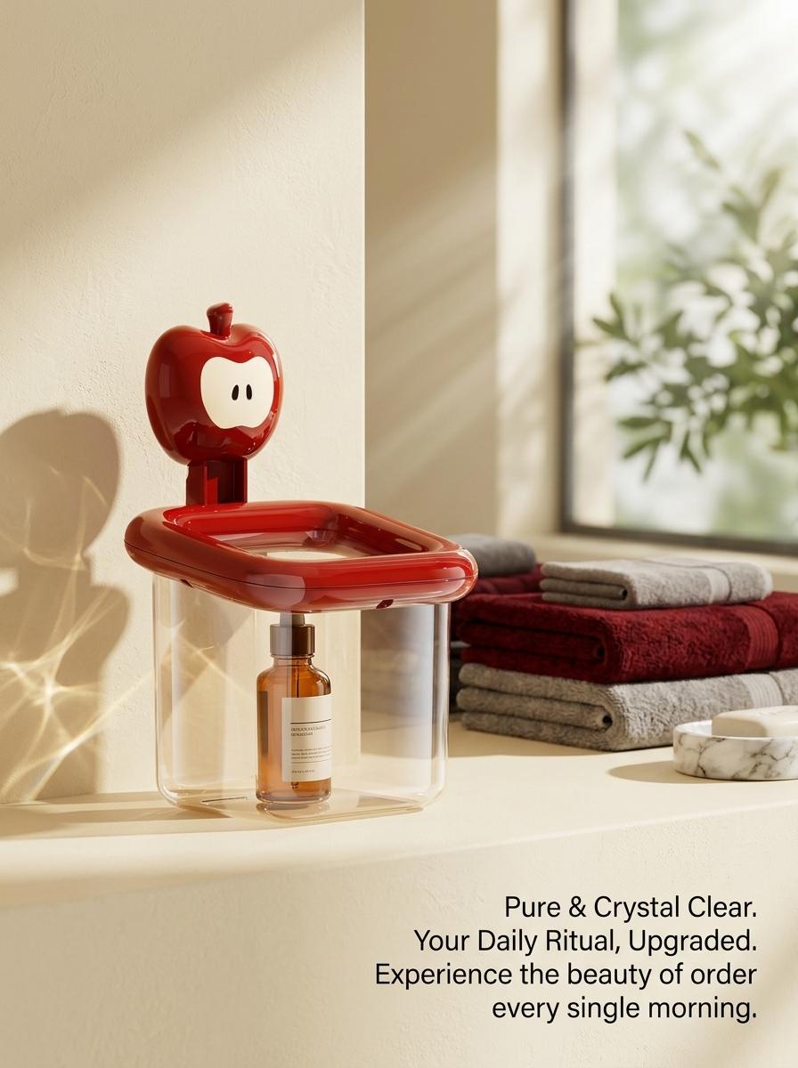 Cute Apple Wall Organizer Box| Clear No-Drill Bathroom Storage Caddy| Minimalist Vanity Decor