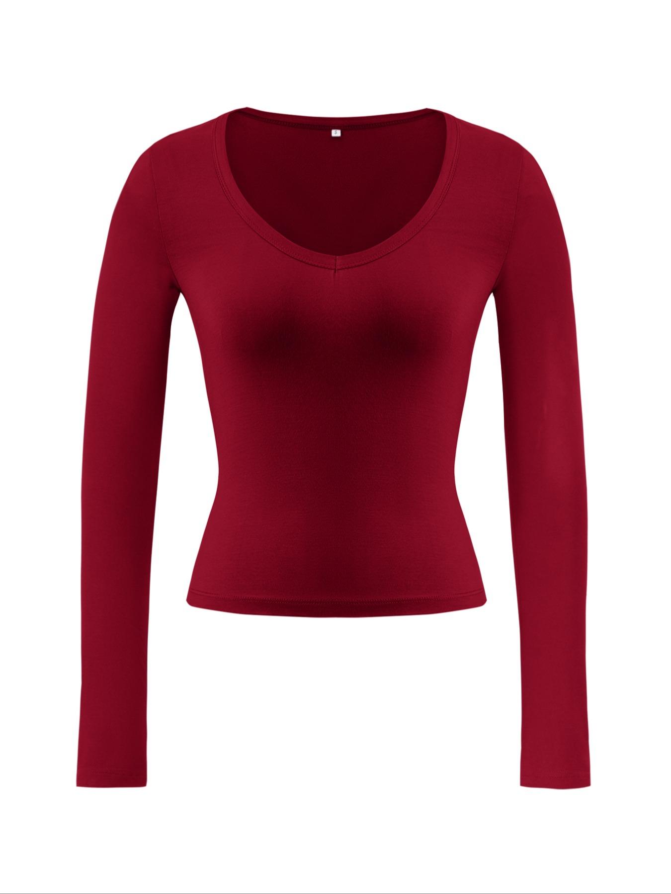 Women's Spring Autumn Slim-Fit U-Neck Long Sleeve Top, Comfortable Fabric, Casual Wear, Available in Multiple Colors