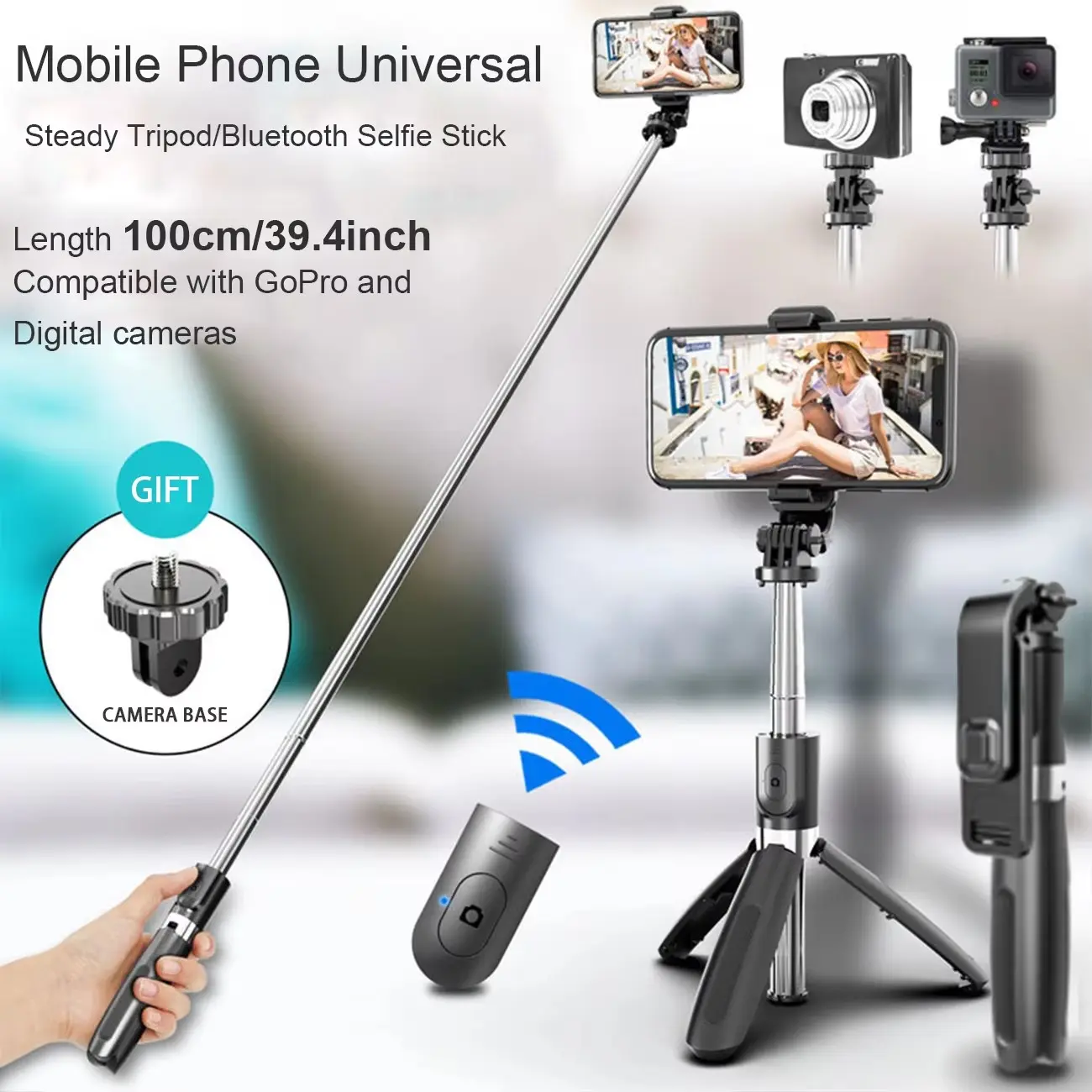 39-Inch Multi-Functional Selfie Stick, 360° Rotating Stand, Wireless Remote, Live Streaming Phone Holder for iOS and Android