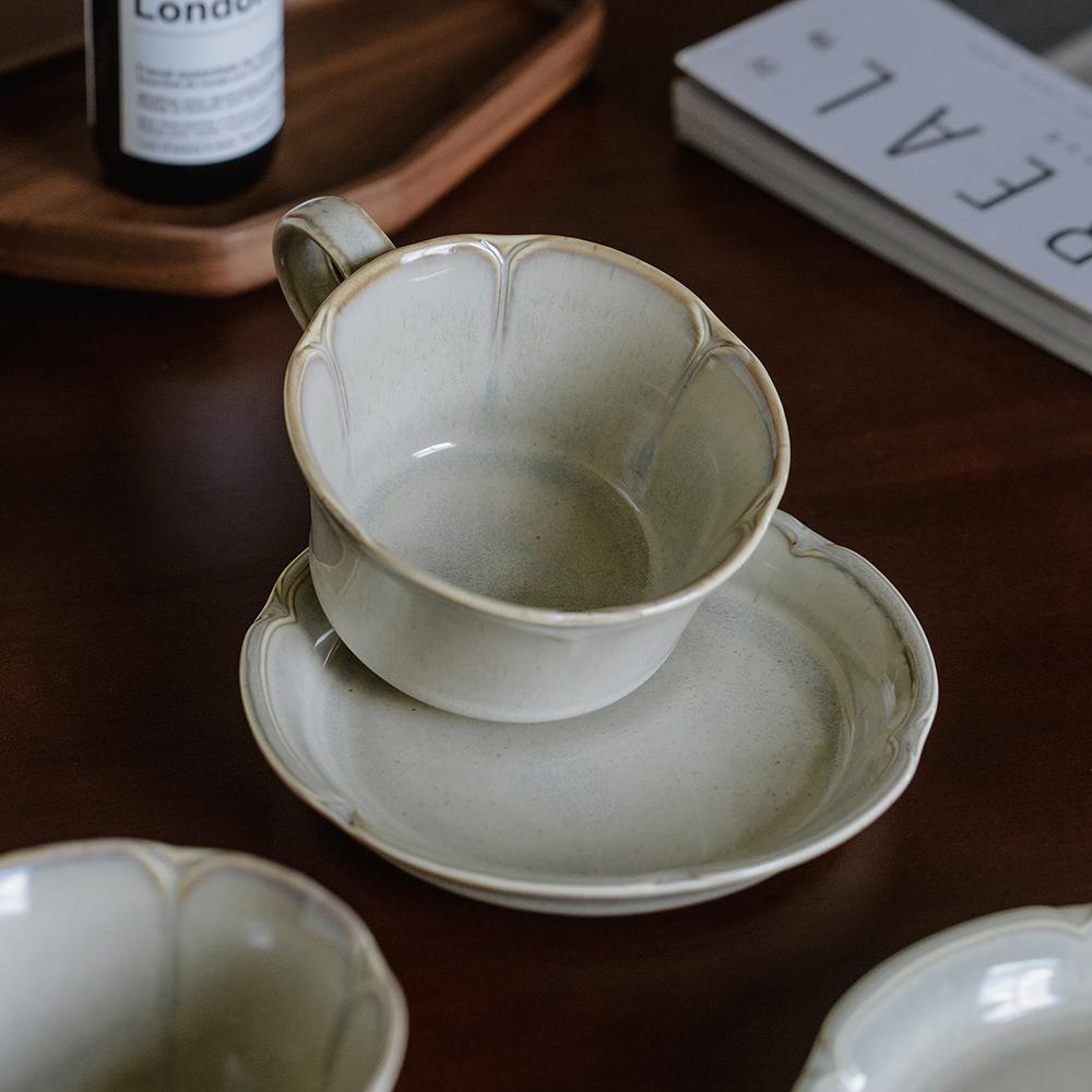 Vintage Ceramic Coffee Cup Set, Home & Commercial Use, Creative Kiln-Changed Latte Art Cup, Cappuccino Mug, Dessert Plate  Vintage Coffee Mug☕ 🥐 🍰  therapeutic cup for Cappuccino   Latte Art Coffee Cup