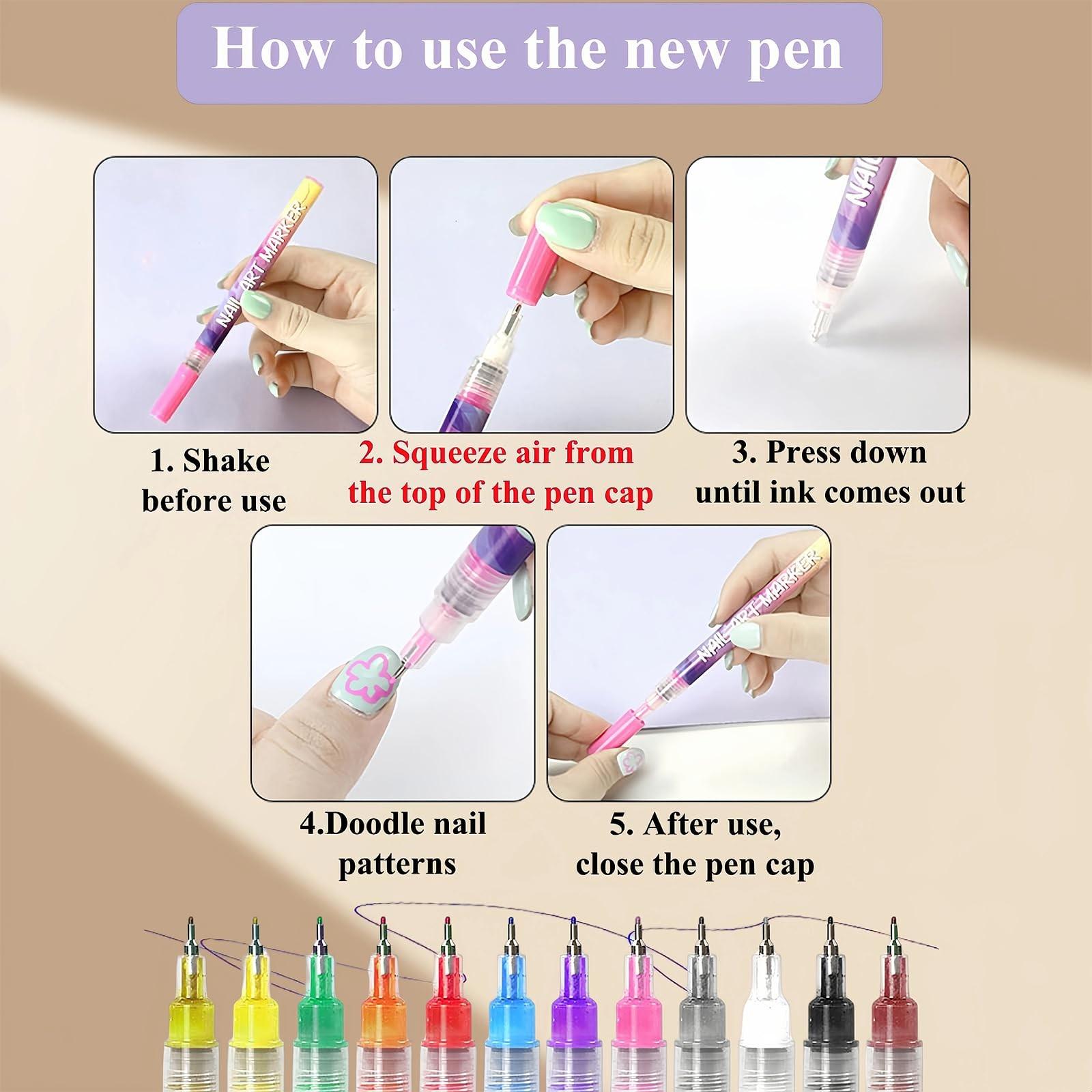 12-Color Nail Art Markers with Ultra-Fine Tips, Ideal for DIY Nail Designs, Creating Patterns & Flowers, Essential for Salons & Home Use