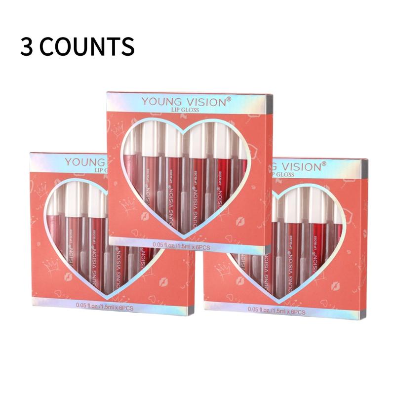 6 Color Lip Gloss Set, Mirror Finish Lip Gloss + Matte Velvet Lip Stain, Long-Lasting & Hydrating Makeup Kit for Women