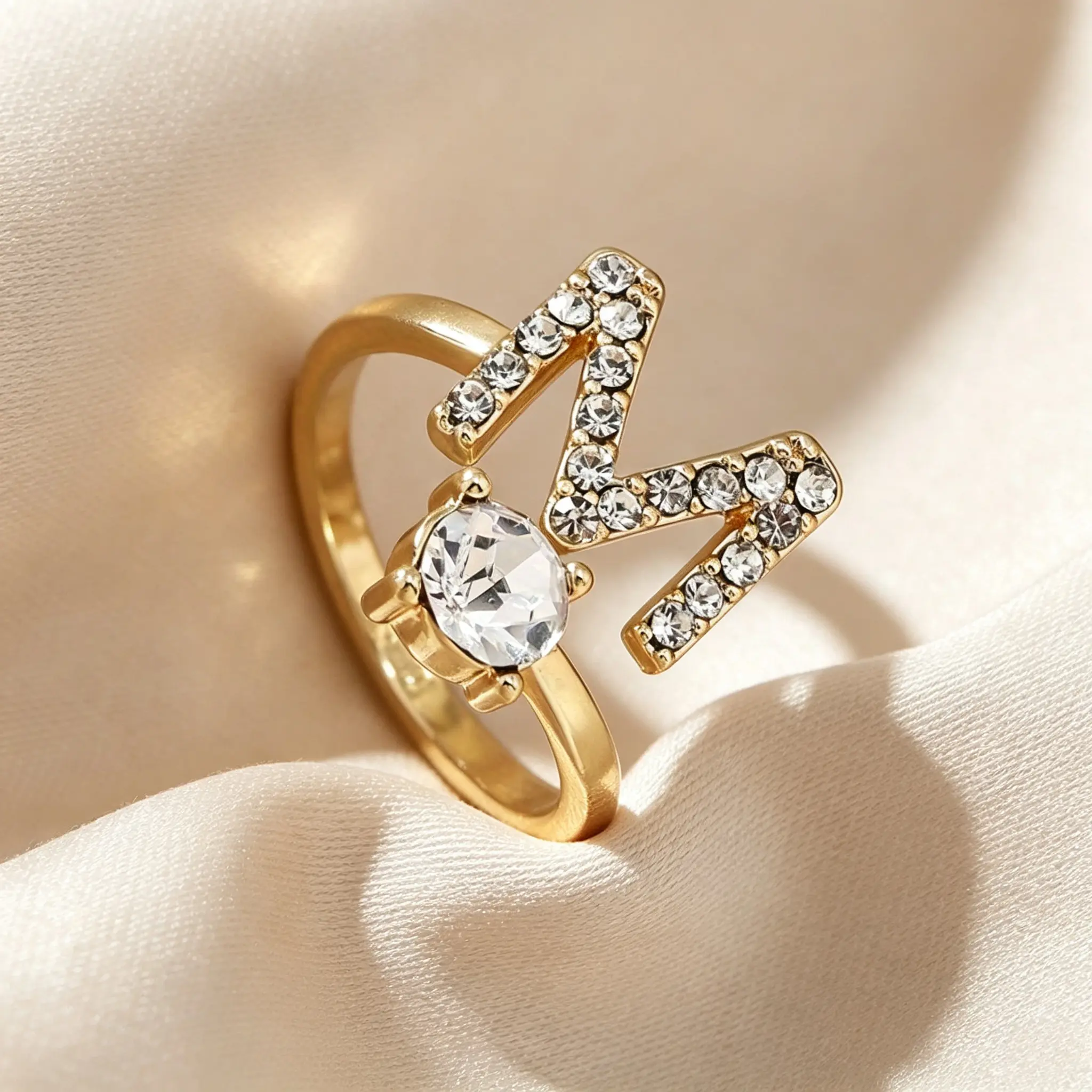 Aesthetic Letter M Stackable Ring Set, Initial Paved Alphabet Ring with Solitaire Accent Band, Everyday Fashion Layered Finger Rings for Women Anniversary Party Gift