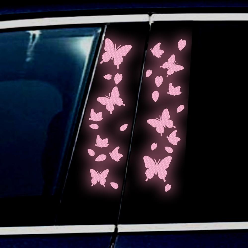 Butterfly Reflective Decal Cherry Blossoms Sticker for Car B-Pillar Decals, Night Reflective B-Pillar DIY Sticker, Self-Adhesive Vinyl Decal