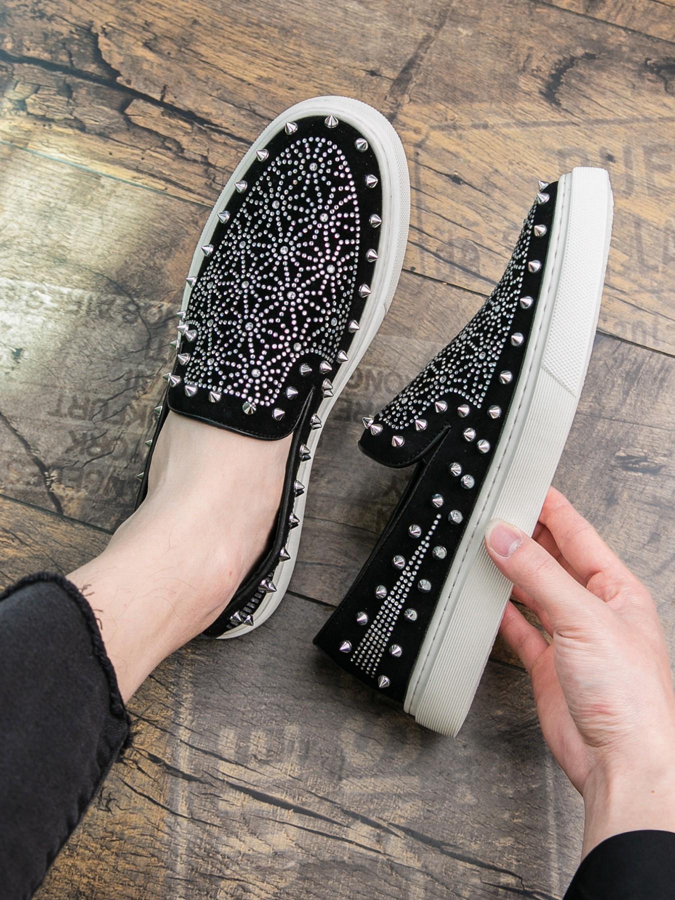 Men's Fashion Casual Shoes, PU Leather, Rubber Sole, Crystal Brick Decoration, All Seasons, Business, Nightclub, Driving, Slip-On Loafers