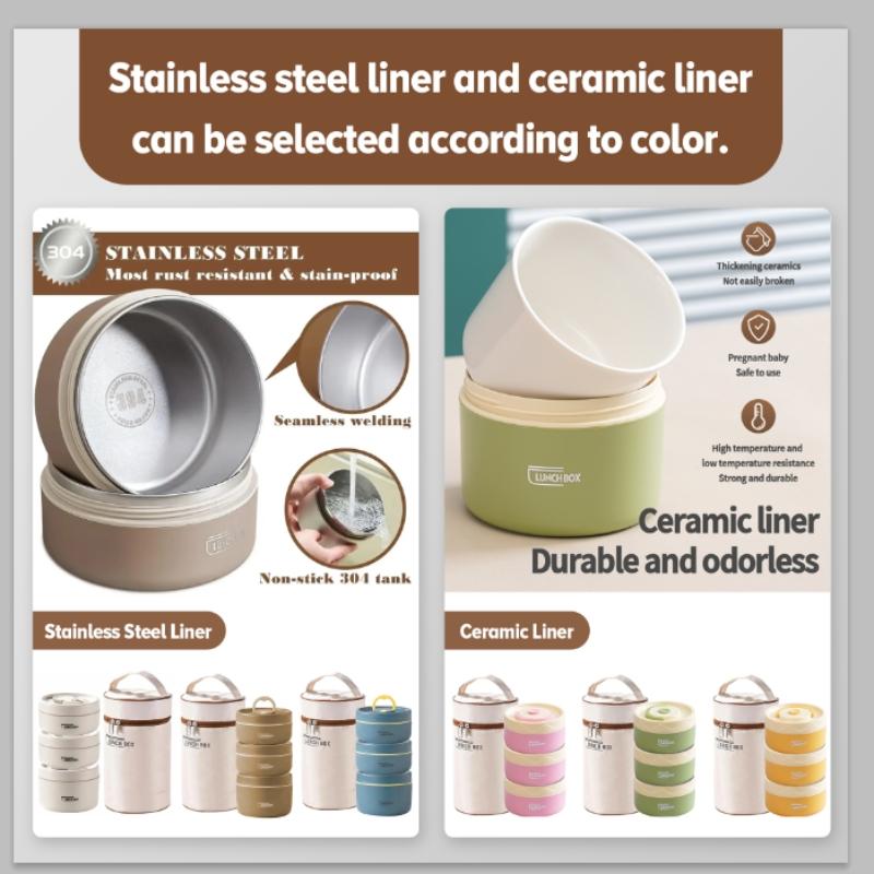 Portable Insulated Food Lunch Container Set, 1 Set Including 3 Counts Lunch Box & 1 Count Insulated Bag, 3 Separate Stackable Lunch Container for Adult & Kids Travel, Insulated Bento Box, Kitchenware