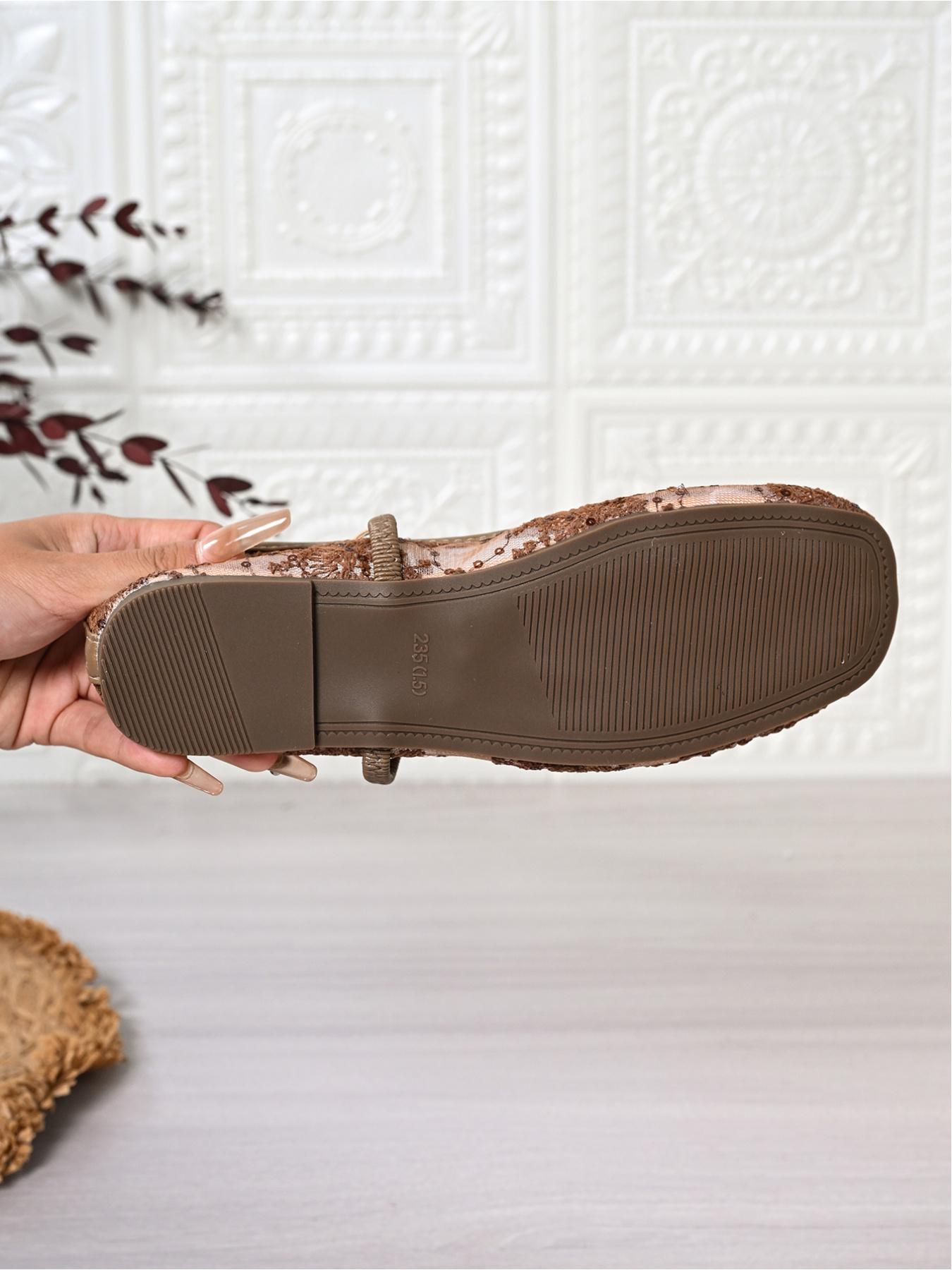 Women's Lace Mesh Mary Jane Flats, Bowknot Ballerina Shoes for Summer, Classic Ballet Flats, Casual Flat Footwear