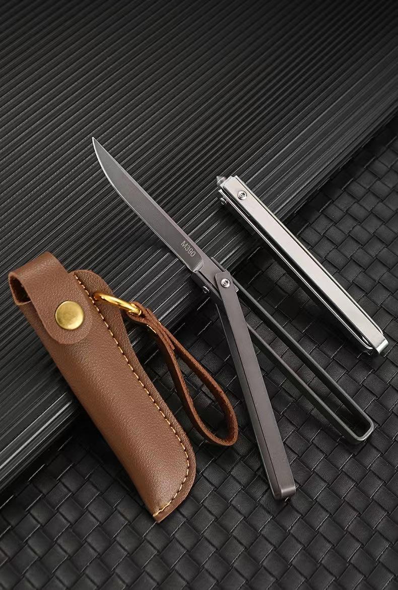 Pocket multi-function outdoor EDC folding knife portable knife stainless steel fruit knife high hardness with leather case, camping hiking, gift