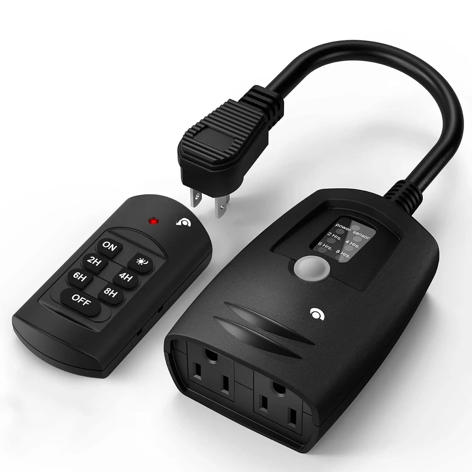 Outdoor Light Timer Outlet with Remote Control,   Plug-in Timer with  Remote for Electrical Outlets, Outside Lighting, 100 ft Range, 15A 1/2HP, Grounded-UL Listed