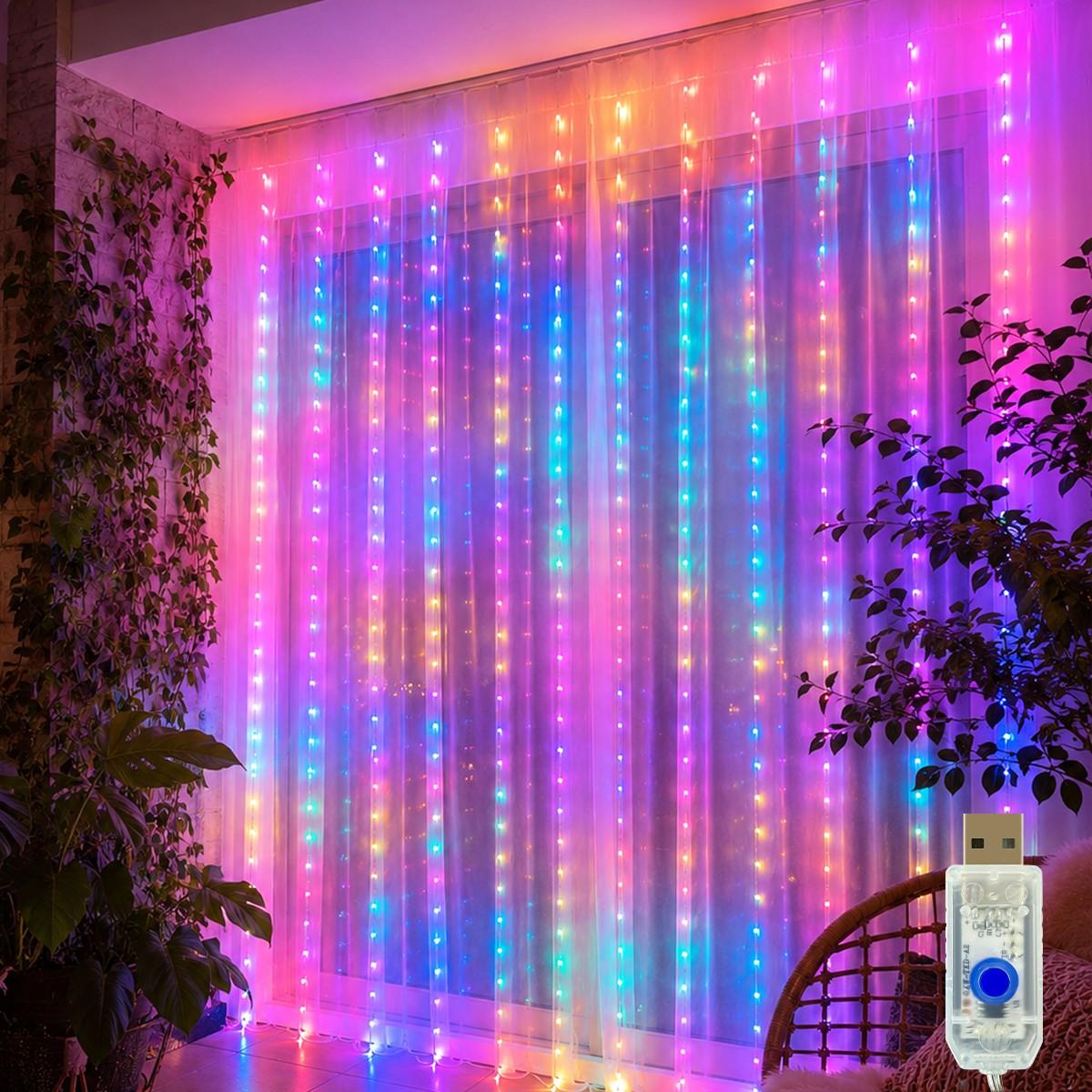300led Fairy Curtain Light, USB Powered, 8 Flash Modes, Ideal for Windowsill, Bedroom, Wedding, Easter Decor, Indoor Outdoor Use, Curtain String Lights, Atmosphere Light, LED Decoration, LED Lighting