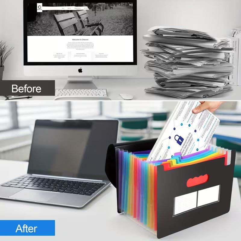 25-Grid Multi-Layer File Organizer, Plastic Expandable Folder, A4 Size Document Holder with Blank Labels, for Files, Bills, Receipts