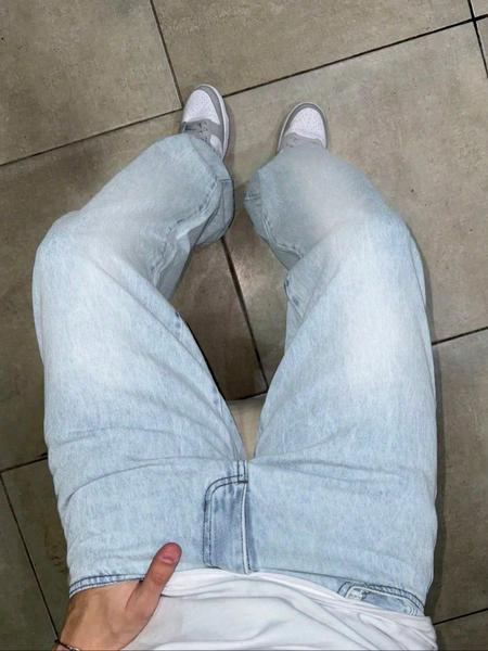 Men's Loose-Fit Straight Leg Denim Jeans, Street Style Fashion Pants, All-Season Comfortable Casual Wear, Trendy Plain Design, Jean Pants Bottoms