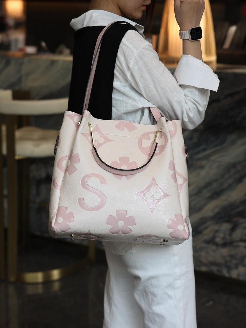 Women's Elegant Floral Embossed Tote Bag, Fashionable Shoulder Bag Set, Versatile Work & Casual Bag, Daily Use Accessory, Elegant Commuter Bag