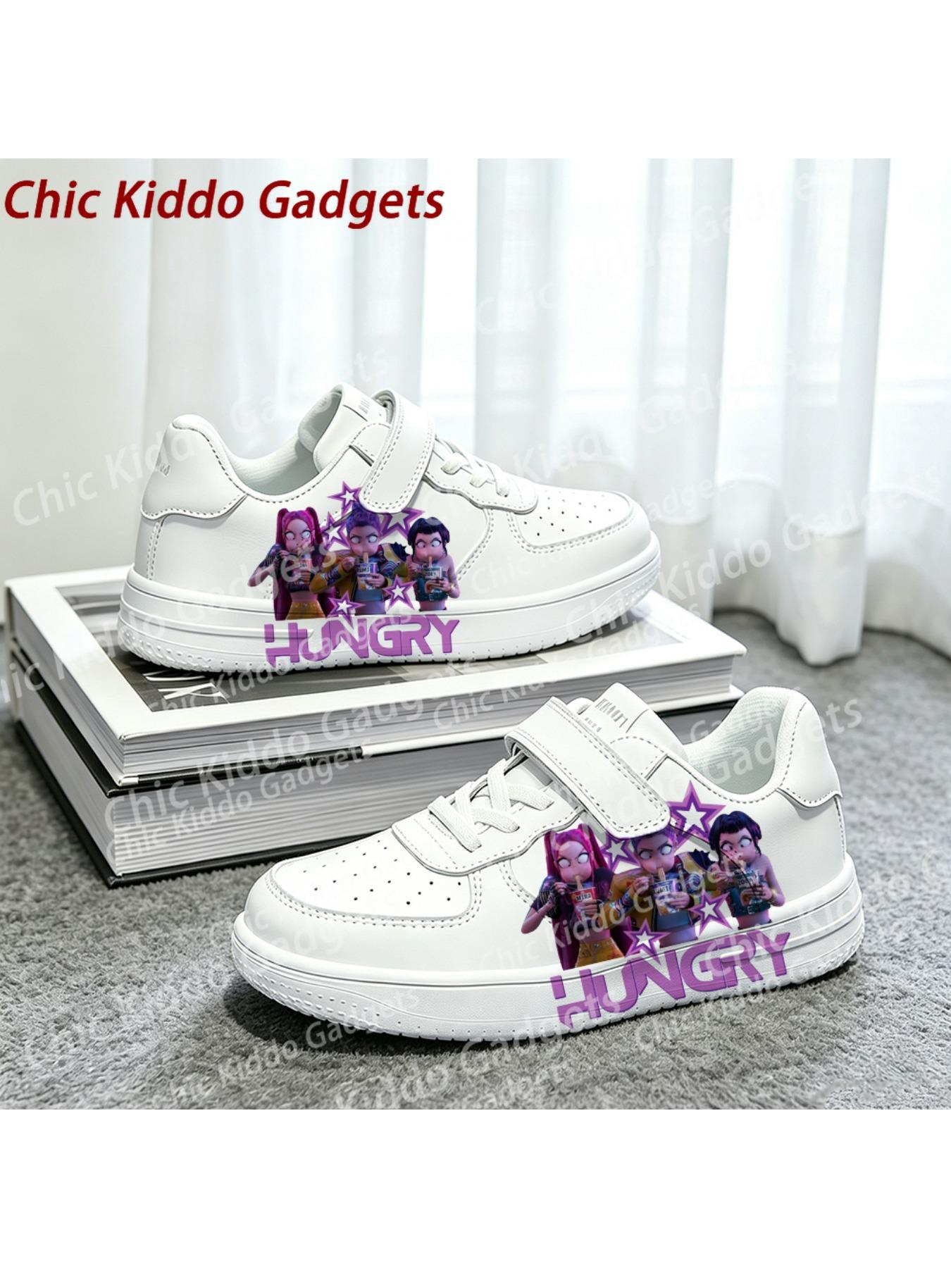 2026 children's white shoes, girls' pattern print design thick-soled sneakers, durable casual fashion sports shoes