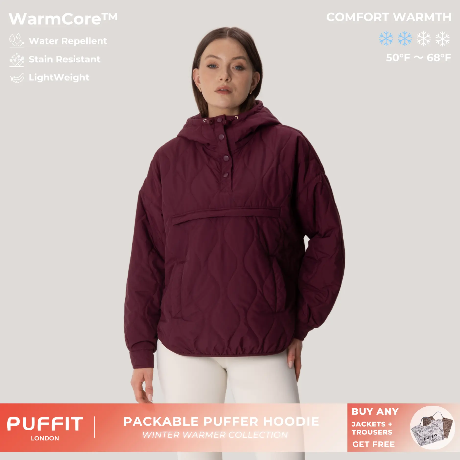 PUFFIT WarmCore Premium Women's Packable Baggy Fall Puffer Hoodie Coat Comfortable Quilted Lightweight&Warm Womenswear Water Repellent&Stain-Resistant Jacket Outerwear with Large Pocket,Plus Size Fit Fall Winter,Dog Walking,School Running,2026 Shopping