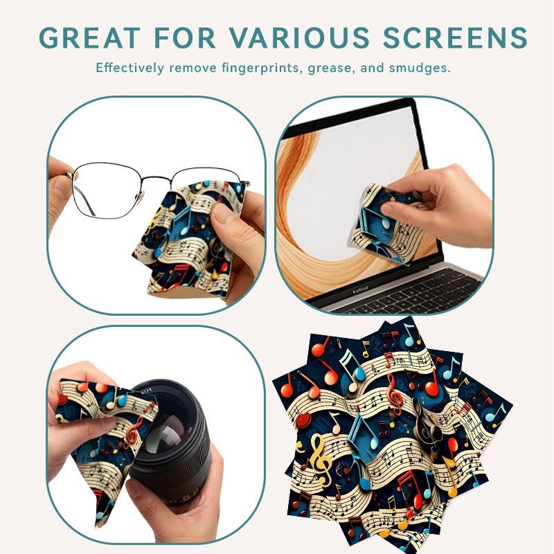 1/3/6/14pcs Musical Notes Design Microfiber Cleaning Cloth, Single - Sided, Multi - Purpose for Camera Lenses & Eyeglasses, Multiple Specs, High - Quality for Effective Cleaning, Ideal for Home & Photography, Durable & Practical