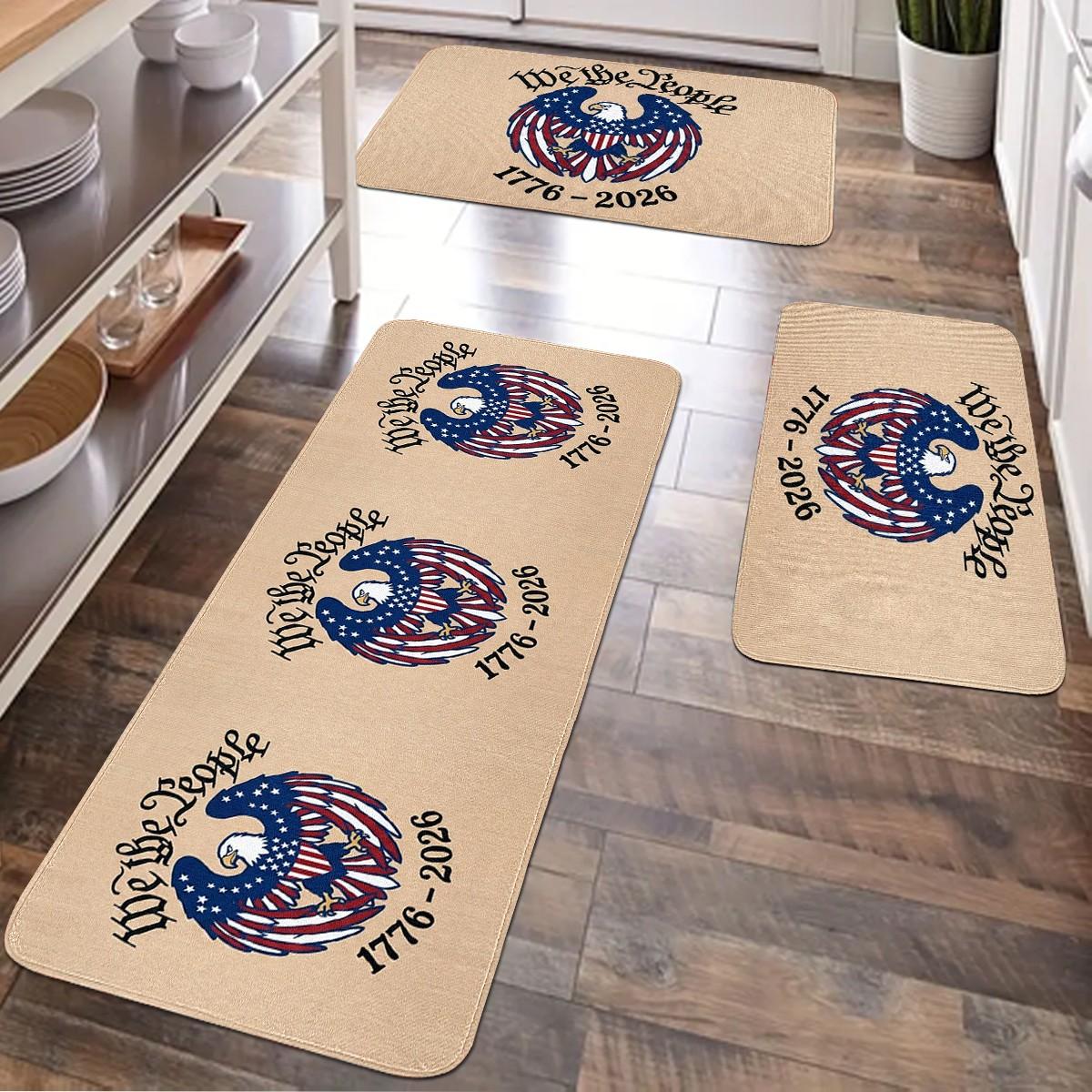 JIT 1/2/3 pcs of flannel simple Memorial Day and Independence Day (July 4th) bald eagle carpet for multi-scenario use as a decorative carpet. Kitchen carpet set, flannel washable bedside soft carpet, suitable for use in kitchens, bedrooms, etc.