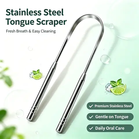 Stainless Steel Tongue Scraper, Reusable Tongue Cleaner for Fresh Breath, Gentle Daily Oral Care Tool for Adults