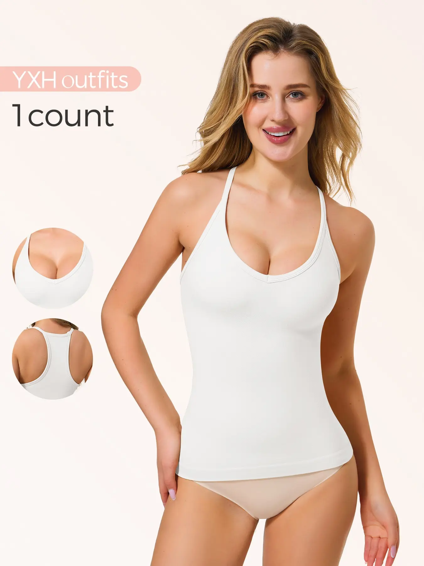 Women's Shapewear Tank Top U Neck Racerback Tummy Control Strappy Seamless Compression Slimming Tops Casual Solid Color for All Seasons