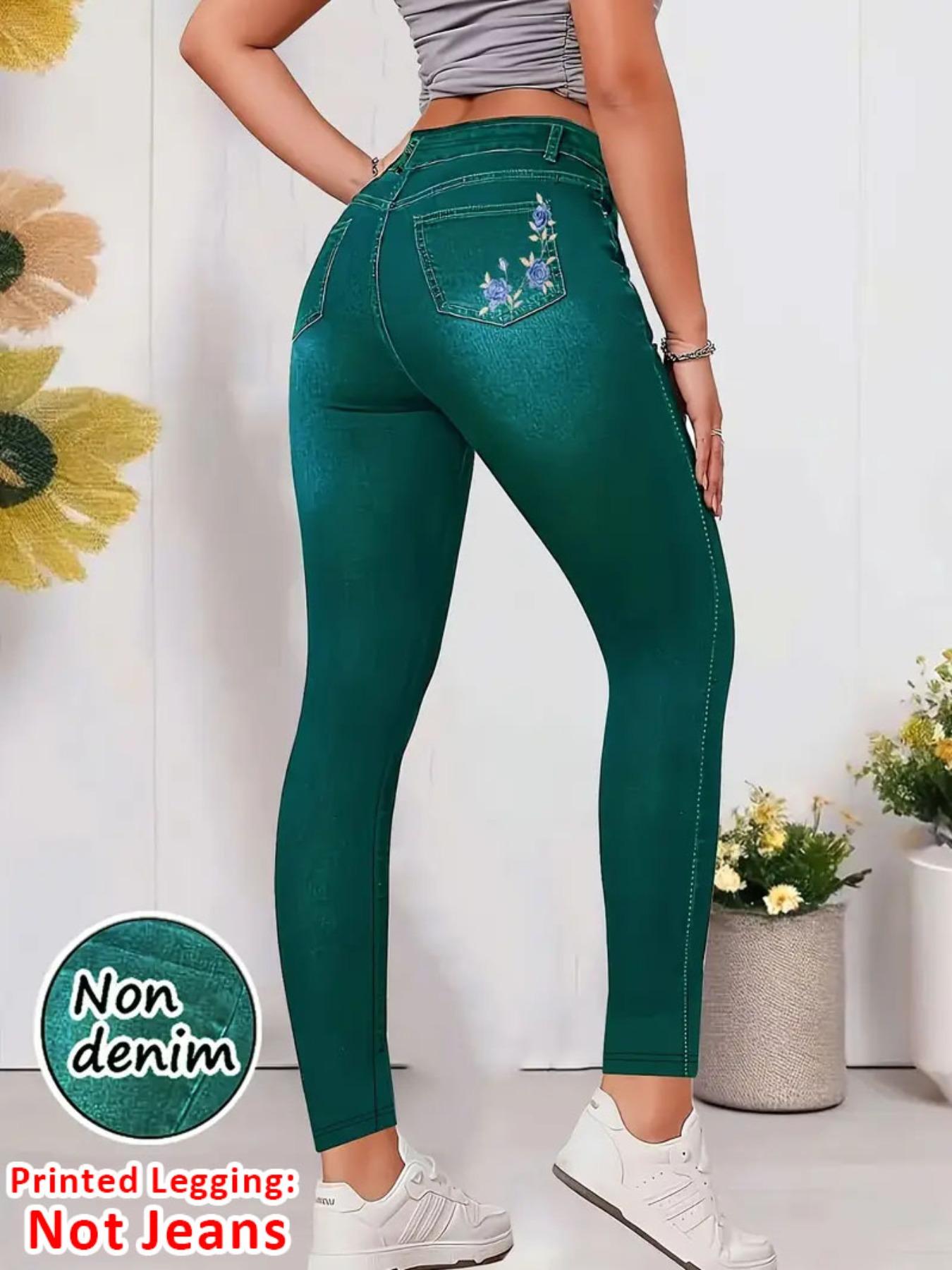 【Printed Legging - Not Denim Fabric】Women's Faux Denim Skinny Tight Pants, Jeans Print Women's Bottoms, Casual Fit All Seasons, Comfortable and Stylish