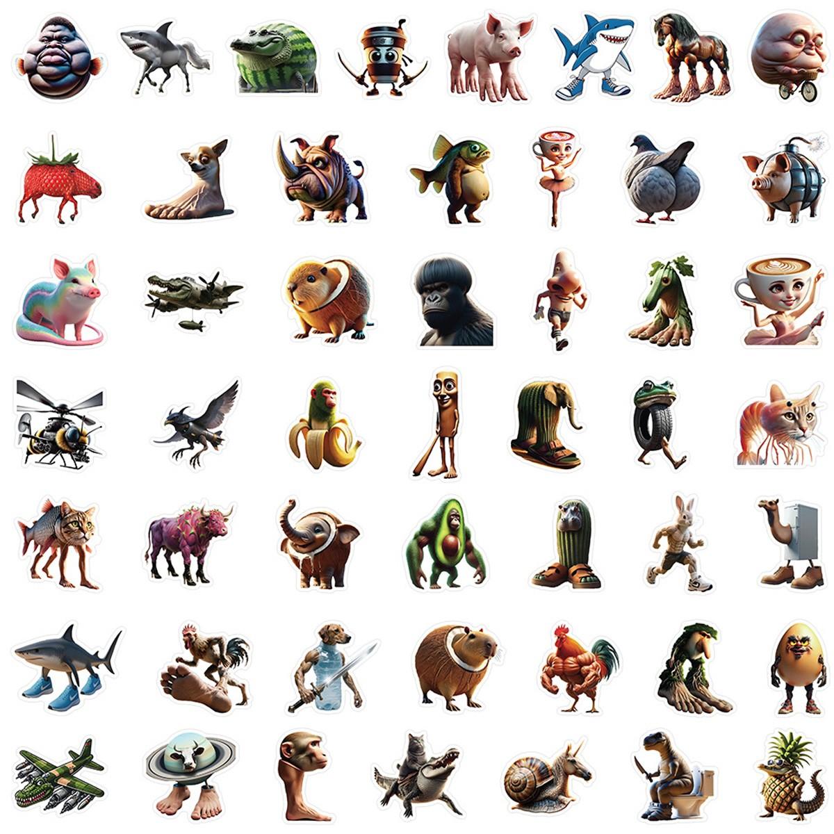 1Pc 50PCS Myth Creature Stickers Funny Weird Cartoon Monster Vinyl Waterproof Decals Aesthetic Graffiti Sticker Pack for Laptop Water Bottle Phone Case Skateboard Helmet Scrapbook DIY Decor Gift Spring Summer Party Supplies