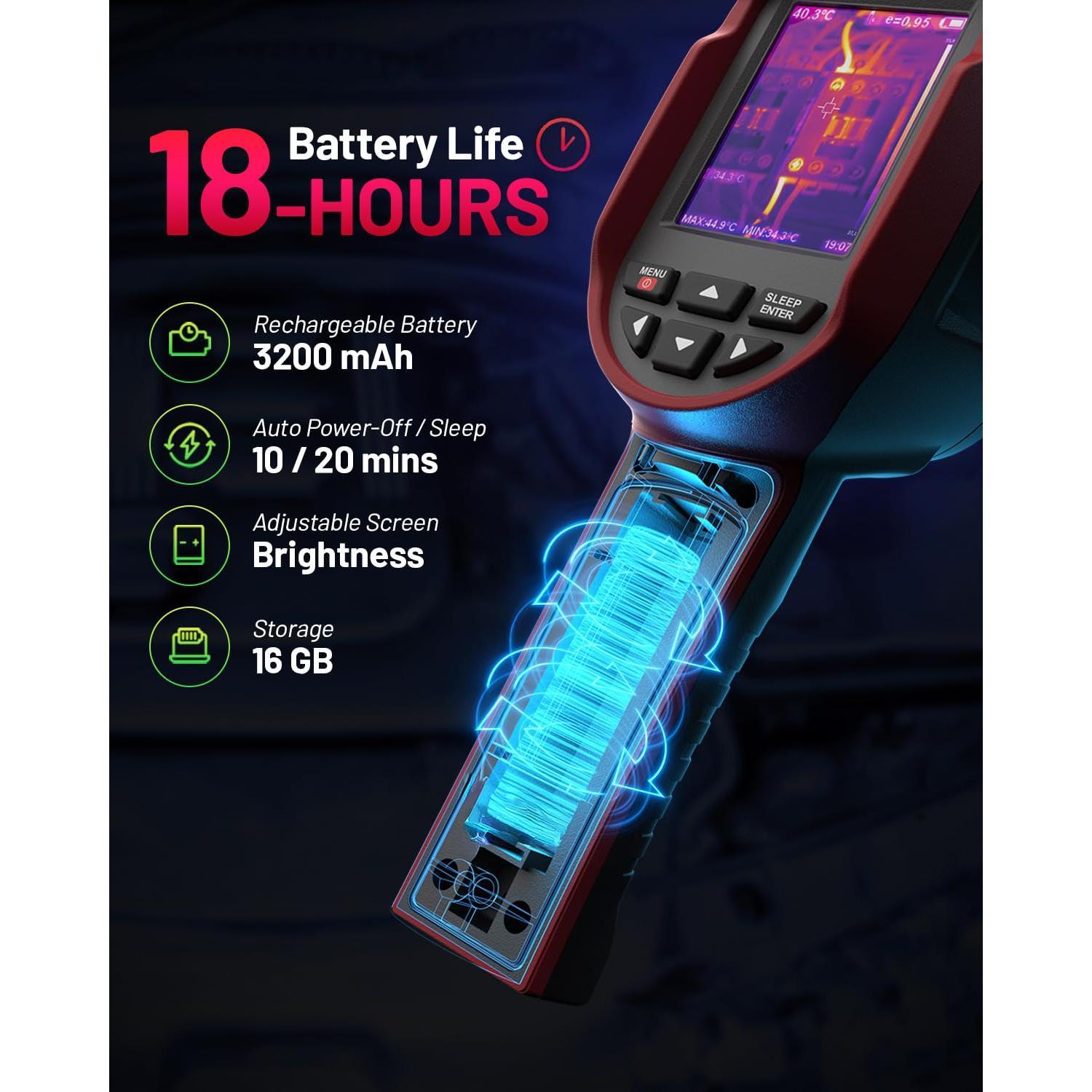 Thermal Camera, 240 x 240 TSIR Imaging Resolution, -4?F to 1022?F, 18-Hour Life, 25Hz Mini Handheld Camera, 2.8" Screen, LED Lamp, 16 GB, Temp , Auto Shutdown, IP54 Thermal Camera, 240 x 240 TSIR Imaging Resolution, -4?F to 1022?F, 18-Hour Life, 25Hz Mini Handheld Camera, 2.8" Screen, LED Lamp, 16 GB, Temp , Auto Shutdown, IP54