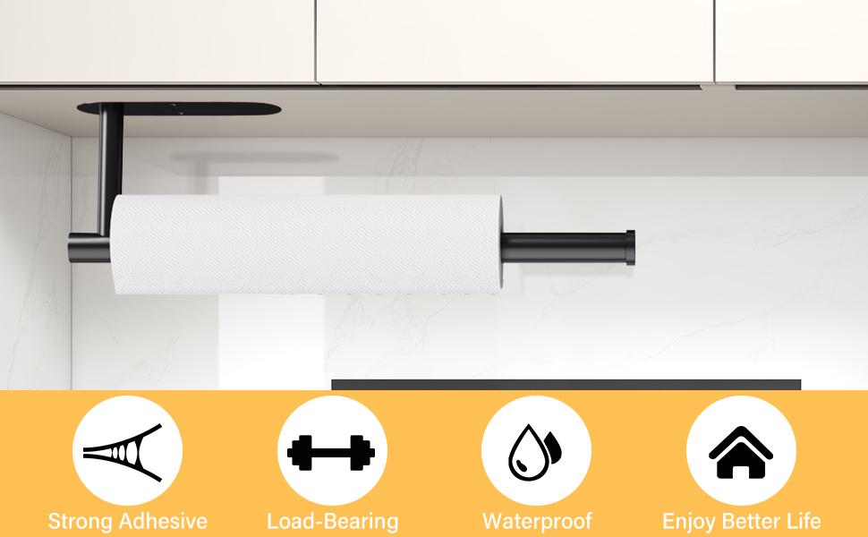 SZHLUX Paper Towel Holder, Self-Adhesive Paper Towel Holder Under Cabinet for Kitchen, No Drill Wall Mount-SUS304 Stainless Steel, Space-Saving, Easy Installation for Kitchen, RV & Bathroom-12.6’’ Towel Rack for Rolls, Plastic Wrap & More
