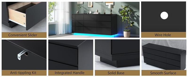 Floating White Dresser Chest of Drawers with LED Light, 9 Drawers, Modern Design, Black Finish, Ideal for Storage and Aesthetic Interior drawer dresser