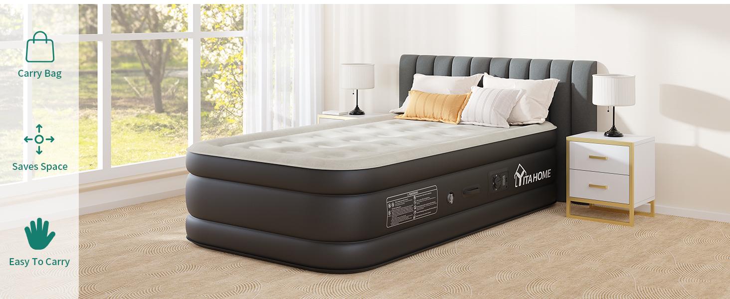YITAHOME Twin/Twin XL Air Mattress Elevated Inflatable Mattress Blow Up Mattress for Camping, Home, & Portable Travel