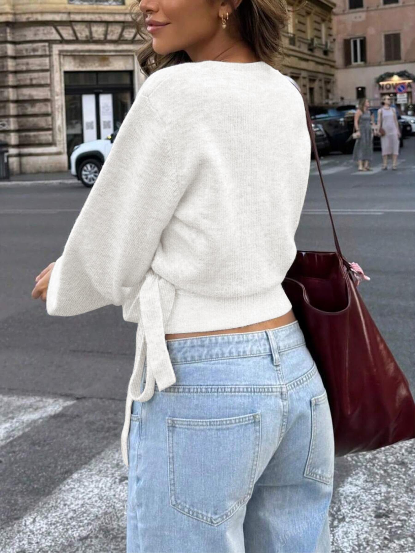 Women's Fall Winter Knitted Fitted Wrap Sweater Knitwear, Casual Home Office Travel Essential, Versatile for Various Occasions